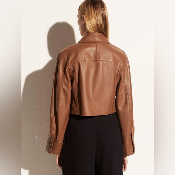 NWT $1250 Vince Cropped Leather Jacket In Fawn Size M - Picture 4 of 5